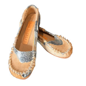 Jim Barnier Womens Molly Moccasin Size 7.5 Silver Must Leather Flats Free People